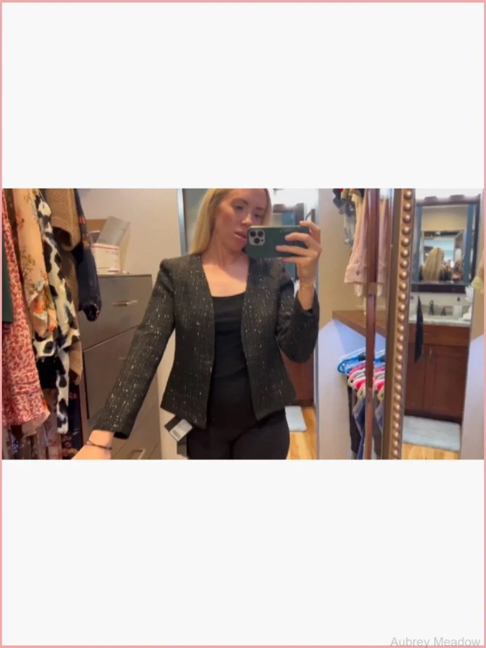 Women's Tweed Blazer Jacket Collarless Open Front Fully Lined Cropped Fit
